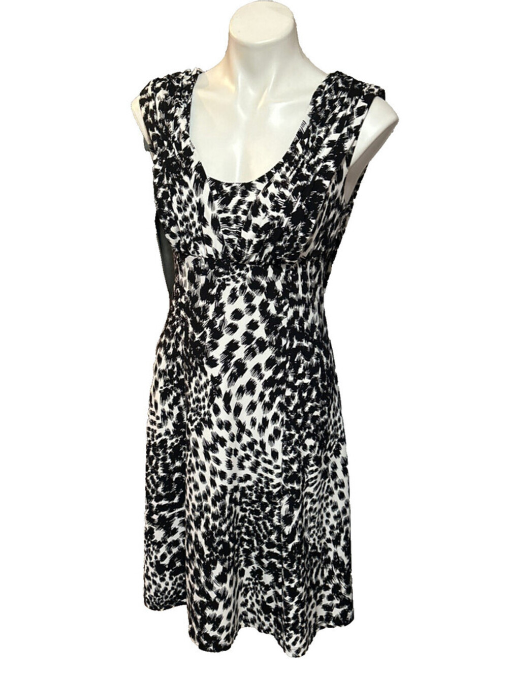 Calvin Klein M/L Black Print Sleeveless Knit High Waisted Dress Scoop Neck